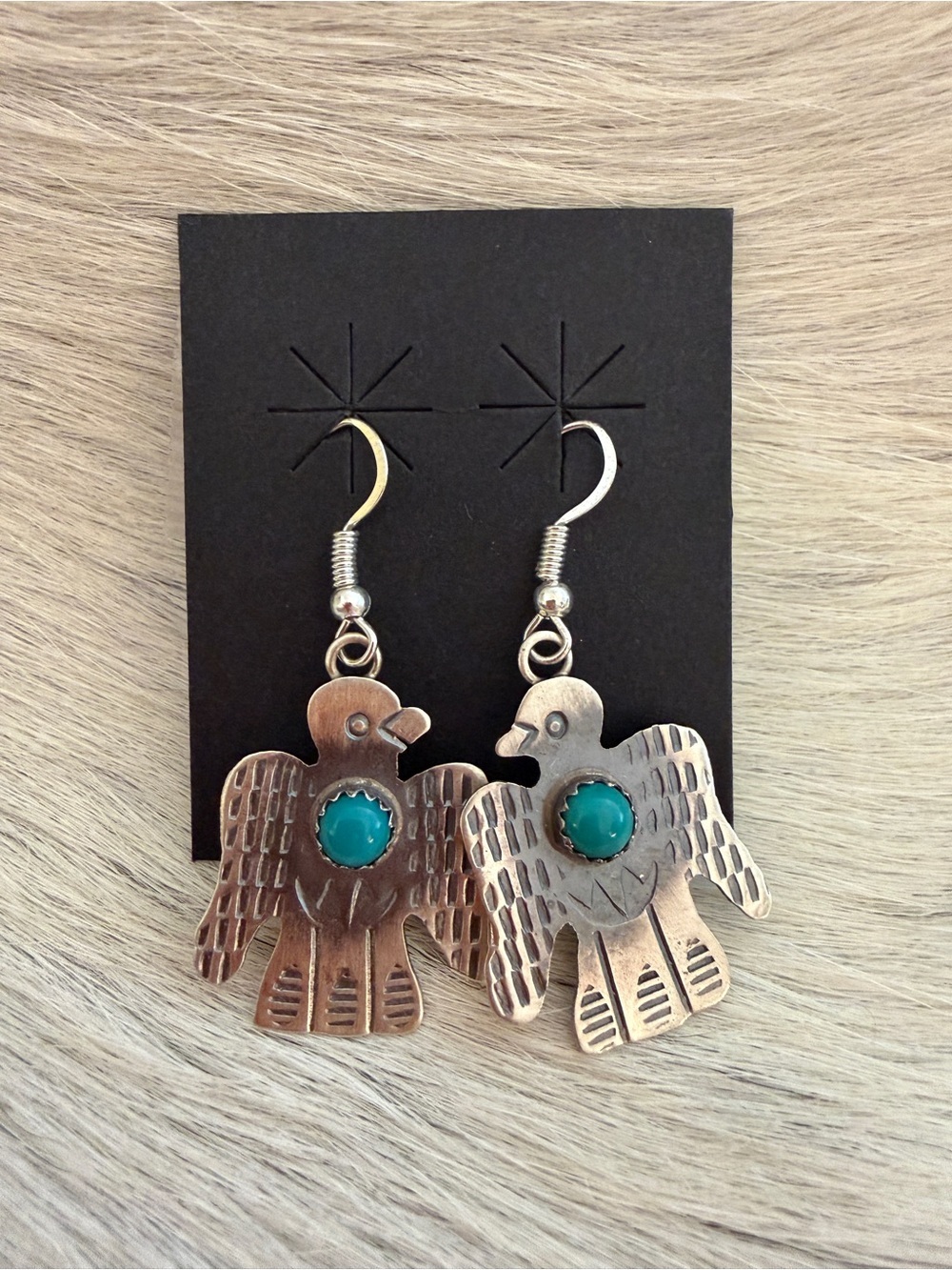 ❤️ Navajo Gabriela Yazzie Kingman Turquoise Thunderbird Sterling Dangle Earrings